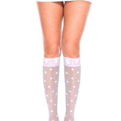 sexy MUSIC LEGS sheer POLKA dots DOTTED mini bow TOPS knee HIGHS hi STOCKINGS